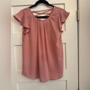Papermoon Blush Mauve Pink Flutter Sleeve Blouse with Criss Cross Back